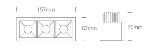 DOWNLIGHT REC. LED 3x6,5W 3000K IP20 DIM. ONE LIGHT.