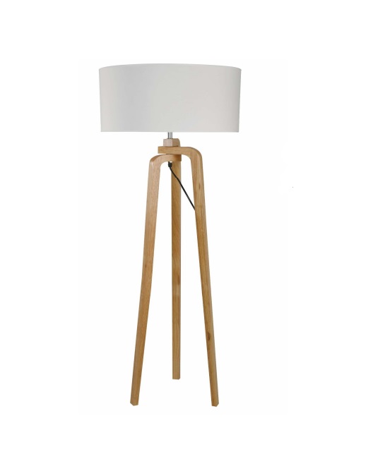 LAMPARA DE PIE EN MADERA CON PANTALLA DE TELA.